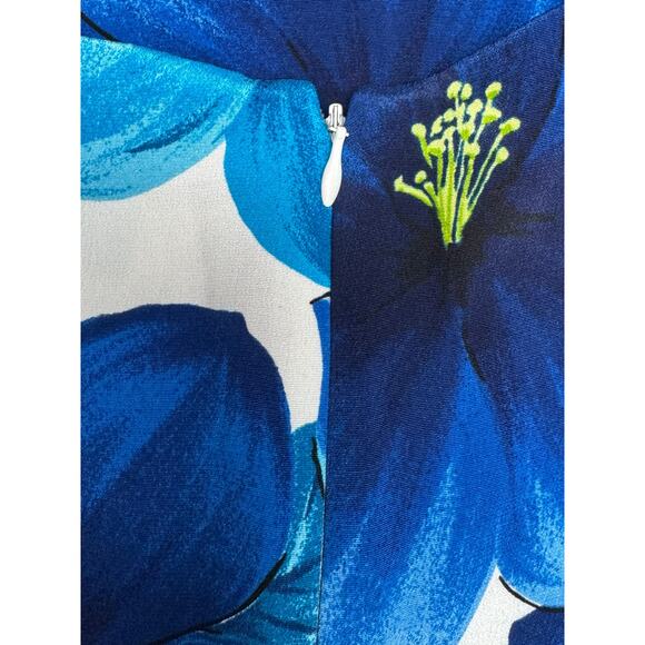 Moda Seta  Sleeveless Blue Floral 100% Silk Sheath Dress Size 10 - Picture 7 of 8